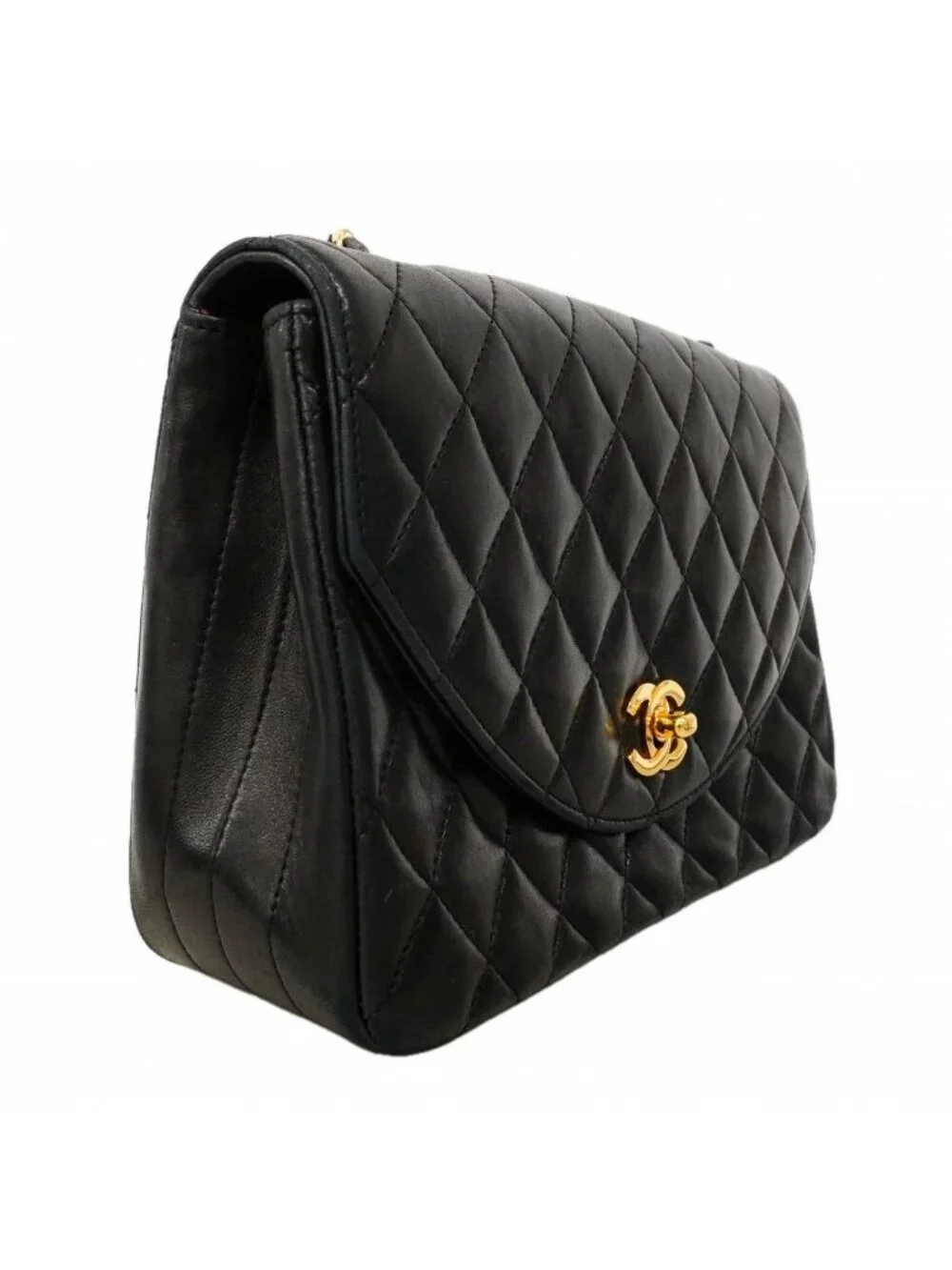 Chanel Shoulder Bag Quilted Lambskin Black Gold